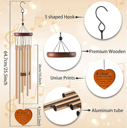 Aunt Wind Chimes Gifts - Birthday Christmas for Aunt from Niece Nephew, Auntie Wind Chimes for Outside, Garden Patio Porch Decor