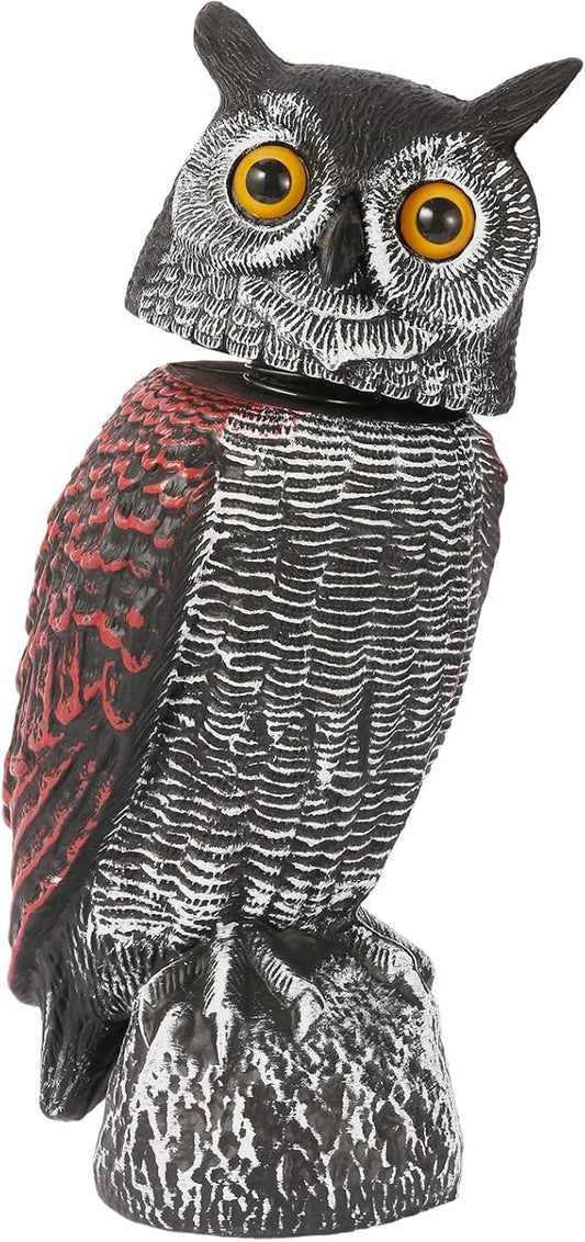 Fake Owl Decoys to Scare Birds Away-15.8 Inch, Rotating Head Sculptures, Nature Enemy Scarecrow Plastic Owl Statues, Bird Control and Pigeon Deterrent Outdoor for Outside, Patio, Yard