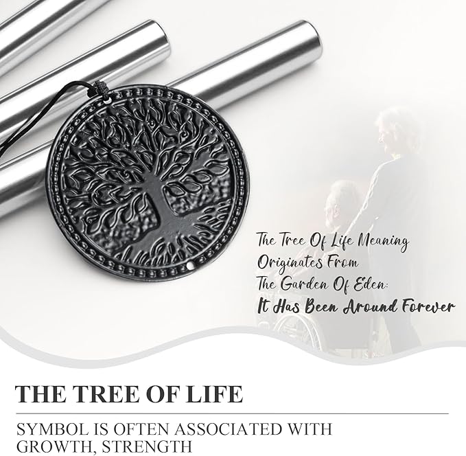 Memorial Wind Chimes for Loss of Loved One, Sympathy Wind Chimes with Tree of Life, Remembrance in Memory of Mom Dad, Bereavement and Condolence Memorial Gifts (Silver Black)