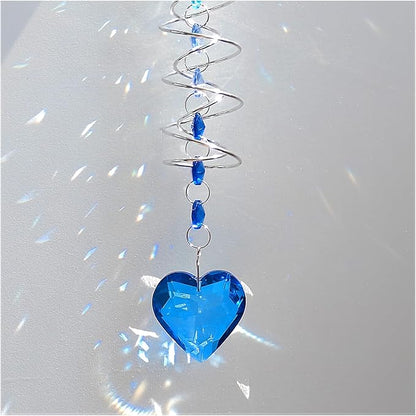 Big Heart Crystal Sun Catchers for Windows Hanging, Double-Spiral Design Gazing Ball Spiral Tail, Rainbow Maker Prism, Sun Catchers Indoor Window for Kitchen, Patio, Porch, Garden(Royal Blue)