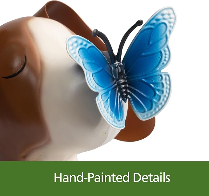 Metal Dog with Butterfly Garden Statue, Weather-Resistant Outdoor Decor – Hand-Painted Metal Animal Sculpture for Garden, Pathway, Porch, Patio – Whimsical Dog Lover Gift, Year-Round Display