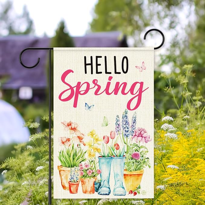 Hello Spring Garden Flags for Outside,Spring Theme Garden Flag Yard Lawn Porch Flags for Outdoor Decorations 12x18 Inch Double Sided
