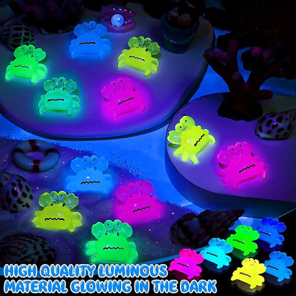 126PCS Luminous Mini Resin Crabs Cute Crab Figurines Glow in The Dark, Tiny Miniature Crabs Animals for Micro Moss Landscape Dollhouse Pots DIY Crafts Hidden Game (7 Colors)