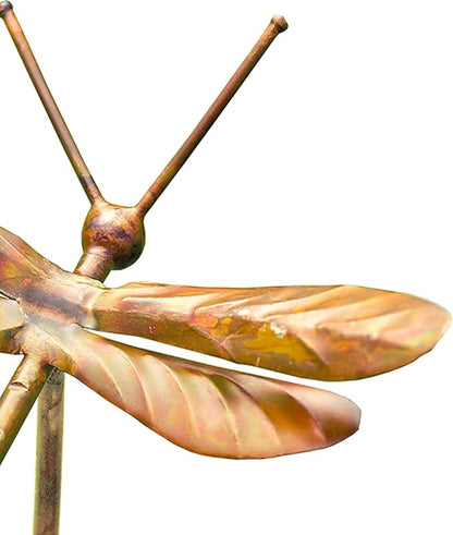 Set of 4 Ancient Graffiti Staked Dragonfly Garden Ornaments, Handcrafted Metal Yard Art with Step-in Stakes, Outdoor Garden Sculptures in Varied Brown Tones, Durable Decorative Lawn Accents