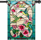 Spring Summer Hummingbird House Flag 28x40 Inch Double Sided, Stained Glass Floral Outdoor Flag Colorful Flower Large Yard Flag Seasonal Lawn Porch Farmhouse Decor