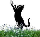 Yard Ornaments, Garden Outdoor Statues Animal Stakes, Metal Black Cat Stake Garden Garden Statue, Garden Stakes Decorative for Yard Decor and Lawn Ornaments (C)