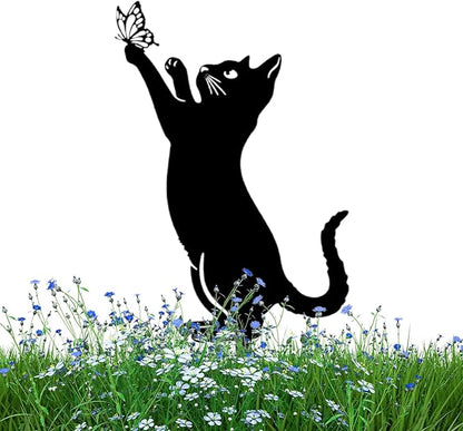 Yard Ornaments, Garden Outdoor Statues Animal Stakes, Metal Black Cat Stake Garden Garden Statue, Garden Stakes Decorative for Yard Decor and Lawn Ornaments (C)