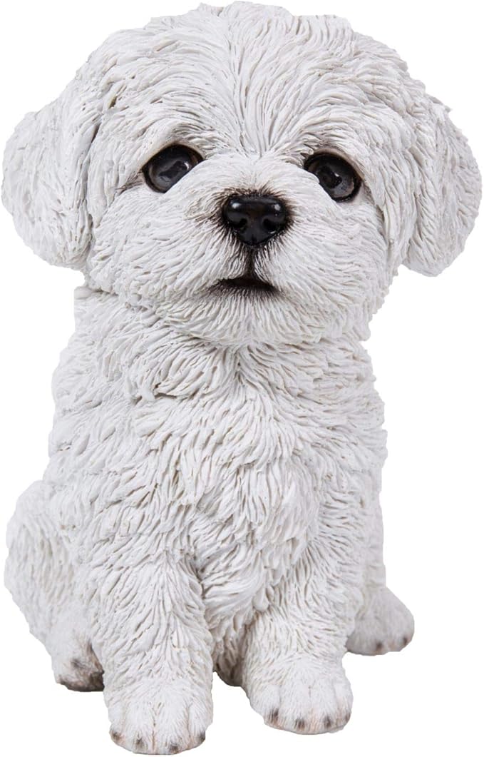 6.75" White and Black Outdoor Maltese Puppy Figurine
