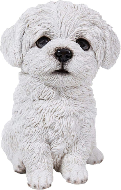 6.75" White and Black Outdoor Maltese Puppy Figurine