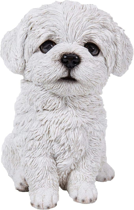 6.75" White and Black Outdoor Maltese Puppy Figurine