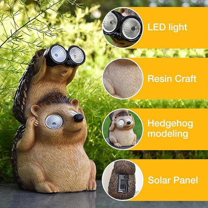 Banax Hedgehog Solar Garden Ornaments, Waterproof LED Garden, Resin Fairytale Art Ornament Outdoor Solar Statues, Hedgehog Statue Gift for Family, Friends & Colleagues Yard Lawn