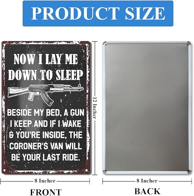 Funny Gun Sign for Home Security No Trespassing Private Property Metal Tin Sign for Wall Door Porch Yard Outdoor Vintage Decor 8" x 12"