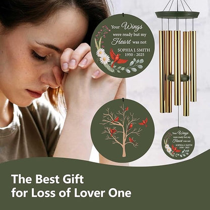 ASTARIN Personalized Large Deep Tone Cardinal Wind Chimes, Customized Memorial Gifts for Loss of Lover/Sister/Friend, Sympathy Gift Wind Chime for Condolences Remembrance(Produced in USA)