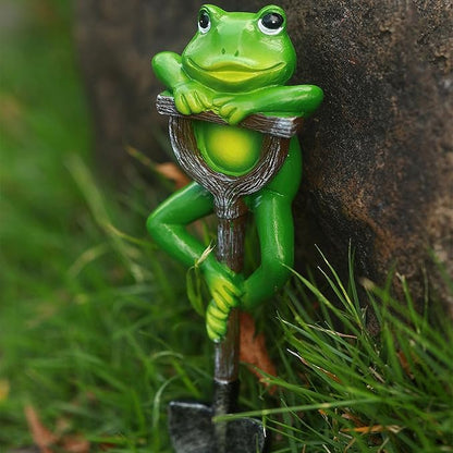 Outdoor Resin Garden Statue with Shovel, Handcrafted Frog Dwarf Rabbit Turtle Figurines for Lawn Decor, Weather-Resistant Yard Sculpture Art, Garden Ornament for Patio Lawn Landscape (Light Green)