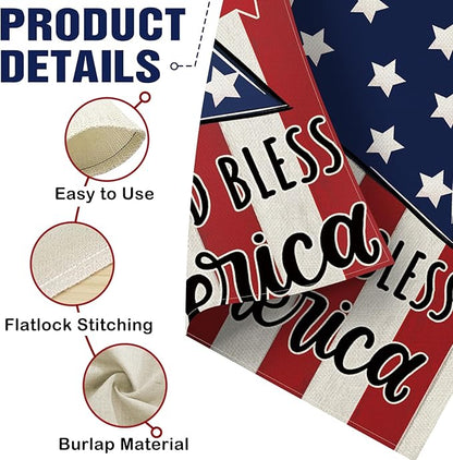 Dyrenson 4th of July Patriotic Christian Stars Stripes Decorative Garden Flag, Religious God Bless America Yard Outside Home Decoration, American USA Burlap Outdoor Small Decor Double Sided 12 x 18