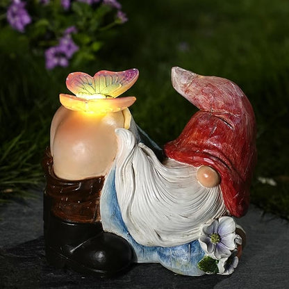 Gnomes Garden Decor Solar Led Lights Outdoor Funny Gnome Decor with Butterfly Waterproof for Home,Yard Art,Gardening Gifts for Women