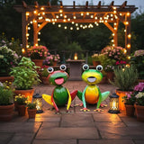 Metal Garden Decor for Outside Set of 2 Cute Small Frogs - OutdoorGarden Sculptures & Statues, Patio Lawn Backyard Fence Porch Decor, Metal Yard Art Ornaments, Garden Gifts for Mom Women Grandma