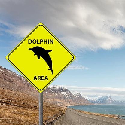 Dolphin Area Xing Caution Crossing Sign Ocean Animal Aluminum Metal Sign Warning Sign Novelty Road Fence Yard Wall Decor For Indoor Outdoor Highway12x12in