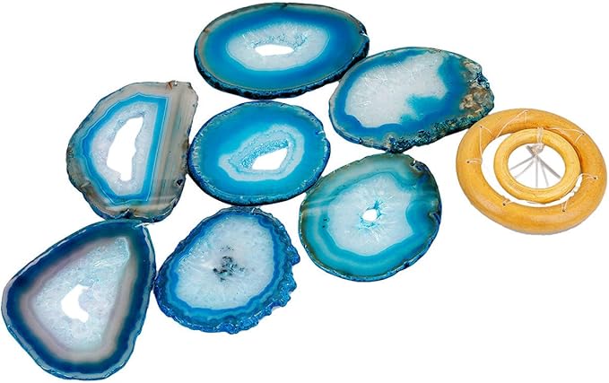 Nupuyai Wind Chimes - Unique Agate Slices Geode Stone Wind Chimes Indoor Outdoor, Healing Stone Windchime Hanging Ornament for Home Garden, 25.6-31.5'', Blue Agate