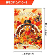 Thanksgiving Turkey Pumpkin Garden Flag Seasonal Double Sided 12 x 18 Inch Small Yard Flag for Indoor Outdoor Decor Holiday All Seasons