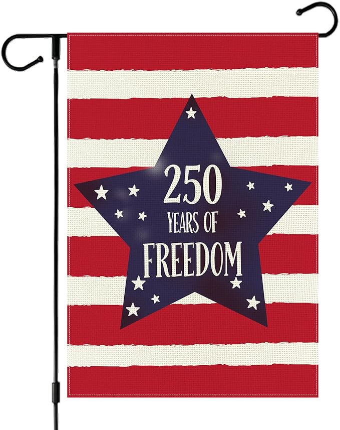 250 Years America Anniversary Garden Flag, Double-sided 250 YEARS OF FREEDOM Patriotic 4th of July Yard Sign for Outdoor Independence Day Decoration