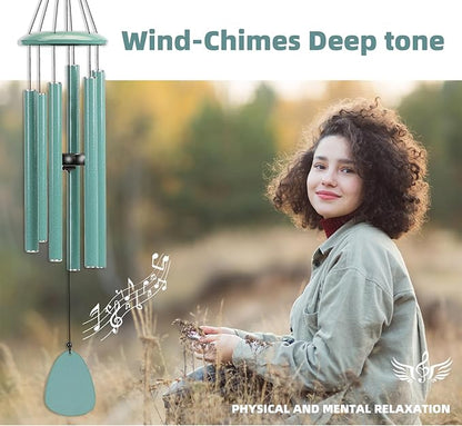 FSVGYY Wind-Chimes-Outdoor-Deep-Tone, Large Soothing Melodic Tones Windchimes, Wind Chimes for Outside, Memorial Wind Chime Best Gift for Mom Women Grandma Neighbors(32" Cyan Coated Aluminum)