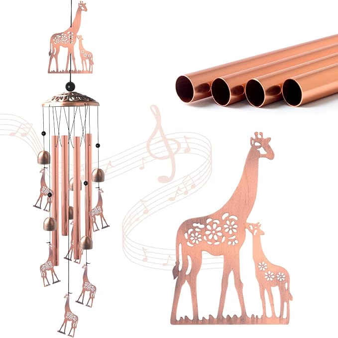 Giraffe Copper Wind chimesoutdoor, Gifts for All Father Husband Stepdad mom Grandma Aunt Daughte Friend dad, Mother Birthday Gift, Women Gardening Gifts,Windchime Outside, Perfect for Patio, Garden