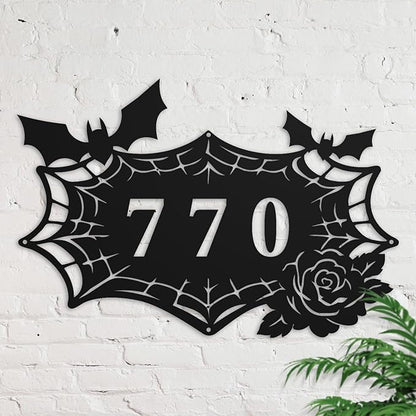 Personalized Gothic House Number metal Signs,Custom Address Number Metal Wall Art Decor,Black Plaques Outdoor wall Decorative Signage,Shed(8-30 Inches) (Spider B)