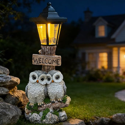 Outdoor Garden Owl Statue with Solar Lights, Owl Figure with Welcoming Sign, for Outdoor Landscapes, Courtyards, Paths, Outside Patio Lawn Decor, Gifts for Women, Owl Lovers