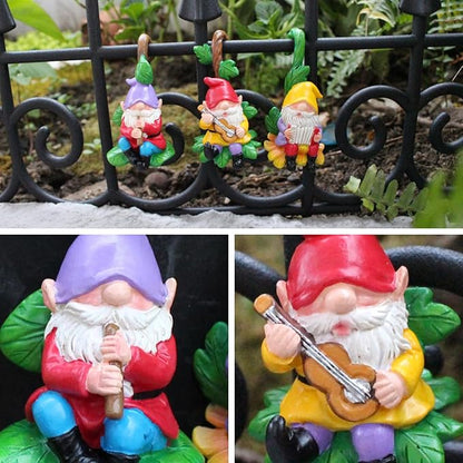 3PCS Cute Gnome Statue Flower Pot Hugger, Music Performance Gnome Resin Hanging Statue Outdoor Garden Decor, Fence Ornaments for Patio Lawn Garden Yard Plant Pot