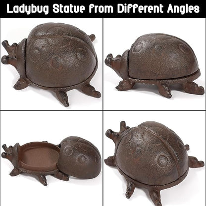 Hide a Key Ladybug Statue, Cast Iron Key Hiders Outside, Decorative Outdoor Spare Keys Holder, Animal Shaped Hidden Keys Holders for Indoor Garden Yard Patio Decor, Brown