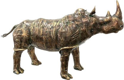 Zaer Ltd. Large Rhinoceros Iron Garden Statue, Powder Coated Metal, 57.5" Tall, Freestanding, Rustic Finish