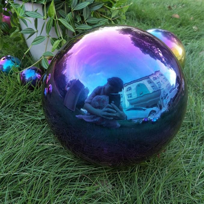 Stainless Steel Gazing Ball, 6 Pcs 50-150 mm Multi-Colour Mirror Polished Hollow Ball Reflective Garden Sphere, Pre-Drilled Gazing Globe for Home Garden Ornament Decorations