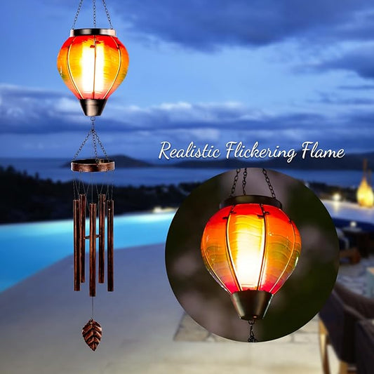 Wind Chimes for Outside Solar Wind Chimes Outdoor Hot Air Balloon Wind Chime with 5 Thicken Tubes & Hook Solars Lanterns Windchime Solar Lights Metal Windchimes for Mother Garden Yard Decor