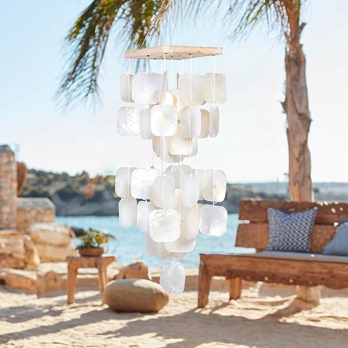 MUMTOP Shell Wind Chimes for Outside Clearance, Tropical White Capiz Shell Wind Chime for Patio,Indoor,Outdoor,Garden,Yard,Coastal,Beach Decor or Gifts for Women,Girl