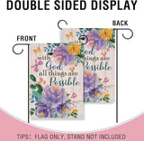 Artofy with God All Things are Possible Christian Small Decorative Garden Flag, Spring Summer Religious Purple Peony Flower Yard Outside Decor, Inspirational Farmhouse Outdoor Home Decoration 12 x 18