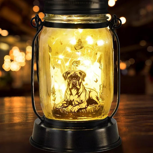 Boxer Dog Gifts for Women/Men Boxer Dog Lovers Solar Lantern Mom Birthday, Mothers Day, Christmas Gifts, Solar Garden Decoration Outside for Yard, Patio,Backyard,Porch, Torches
