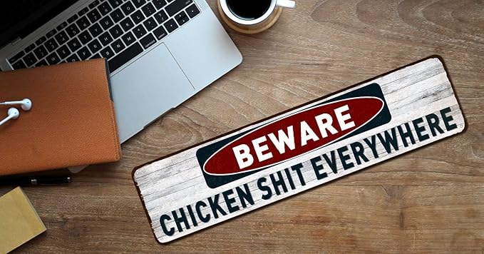 Funny Tin Sign - Beware Chicken Shit Everywhere, Chicken Coop Decor Outdoor Indoor Wall Panel Retro Vintage Mural 4"x16"