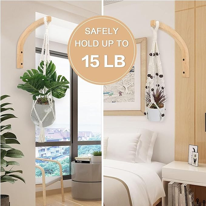 Wall Hooks, Plant Hangers Indoor, 8-Inch Wall Mounted Hanging Plant Hooks for Planters, Lanterns, Flower Bracket, Wind Chimes, Decoration Hooks (2 Pack)
