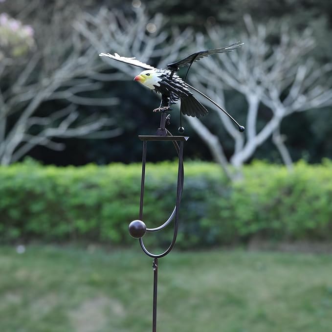 Metal Swinging Owl Wind Spinner for Yard and Garden Decor, Outdoor Metal Windmill Art Deco, Lawn Decorations Wind Sculpture and Spinner, Garden Stake Decorative Kinetic Sculpture (Eagle)