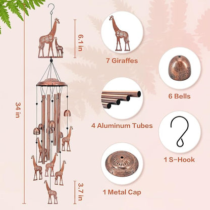 Giraffe Wind Chimes Outdoor Giraffe Gifts for Women/Men/Mom/Wife/Grandma Birthday Gifts Metal WindChimes for Outside/Indoors, Lawn, Patio, Home, Porch, Yard Decor, Garden Decoration
