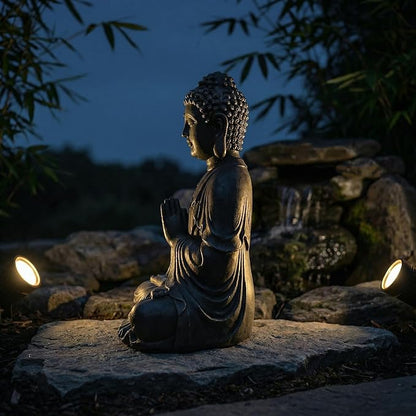 Sculptures Buddha Statue, Garden Statues 23.6 Inch Tall, Large Magnesium Oxide Buddha Sculpture Indoor & Outdoor, Statue for Home Decor Yard Porch Patio, Dark Gray with Gold Accents