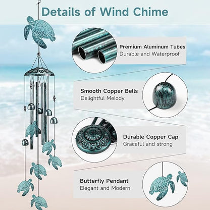 Sea Turtle Wind Chimes for Outside,41" Metal Windchimes, Housewarming/Halloween/Festival/Memorial Turtles Gifts for Women/Men, Sea Turtle Decor for Outside, Patio or Yard, Garden