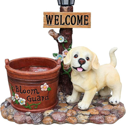 Solar Light Animal Outdoor Statue Planter with Welcome Sign, Resin Garden Sculpture Flower Pot for Patio Lawn Porch Yard Courtyard Decor, Weather-Resistant Decorative Figurine Accent (G)