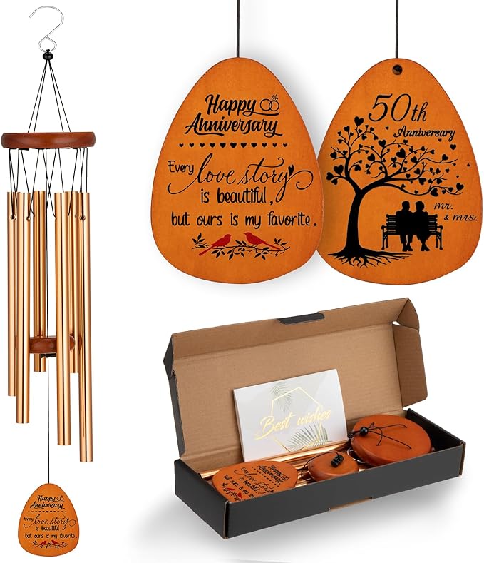 50th Anniversary Wedding Wind Chime with Meaningful Sayings, Happy 50th Anniversary Decorations Romantic Gifts for Couple, Parents, Wife, Husband, Friends, Golden Anniversary Keepsake