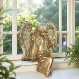Angel Garden Statue, Sitting Angel Sculpture, Resin Angel with Bird Figurine for Patio Yard Porch Lawn Outdoor Decor Home Shelf Sitter Memorial Spiritual Gifts (Bronze)