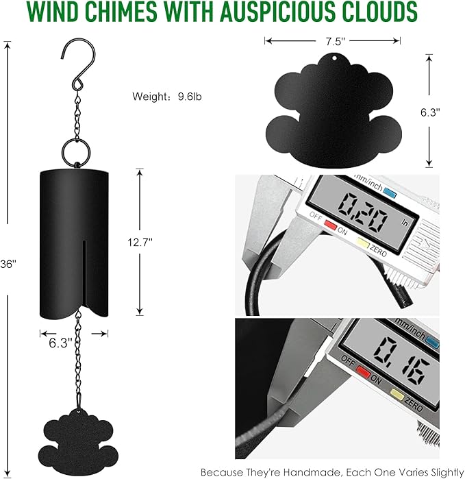 Feng Shui Windbell with Auspicious Clouds, Large Wind Chimes for Outdoors,Wind Chimes for Outside Deep Tone,Memorial Windbell for Loss of Loved One Prime.36 Inch