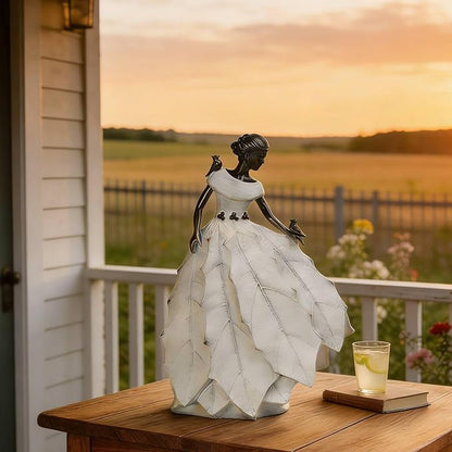 DiliComing Fairy Garden Accessories Outdoor Statue - 14.5 Inch Table Decor for Living Room Garden Maiden Bookshelf Decor Xmas Resin Holly Leaves Maiden White Statue