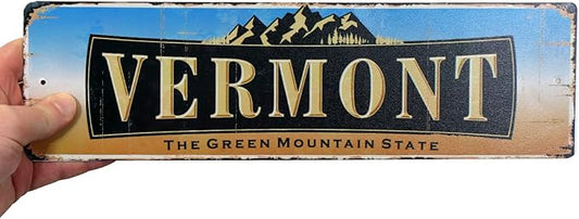 SmartSign 4 x 14 inch Vermont State Vintage Metal Sign “The Green Mountain State”, 40 mil Rustproof Aluminum with Clear Overcoat, Retro Wall Décor, Multicolor, Made in USA