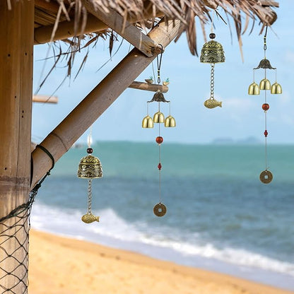 Jetec 4 Pieces Feng Shui Wind Chime for Good Luck 3-Bell Vintage Hanging Wind Chime Vintage Dragon Bell for Wealth Home Garden Patio Hanging Blessing Decoration